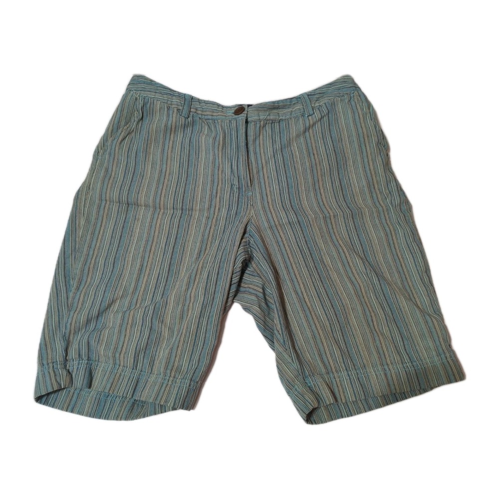 Basic Editions Y2K Striped Bermuda Shorts Womens 10 Blue Green Earthy Granola